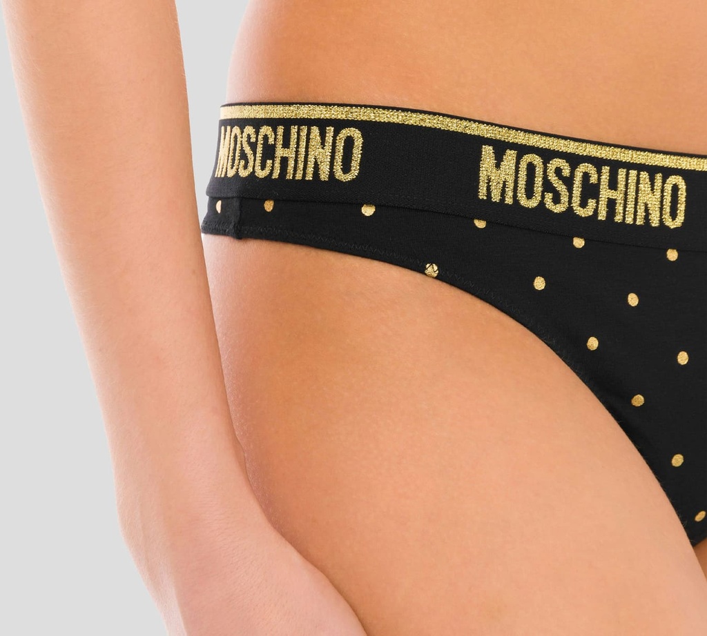 Moschino - CONJUNTO DE ROPA INTERIOR CON ESTAMPADO DE PUNTOS DORADOS Y BANDAS ELÁSTICAS