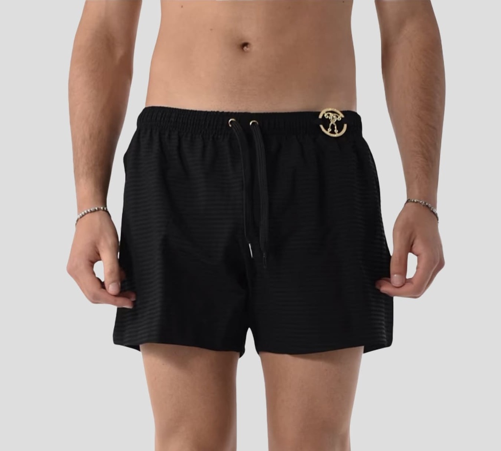 Moschino - SHORT BAÑADOR NEGRO CON HEBILLA MOSCHINO SOBRE LA PRETINA