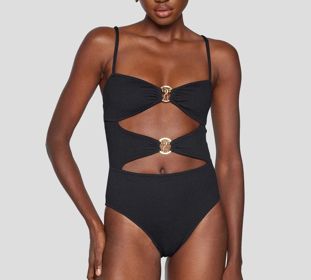 Moschino - TRAJE DE BAÑO ENTERO NEGRO CON DOBLE HEBILLA MOSCHINO FRONTAL