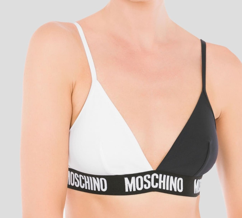 Moschino - TOP DE TRAJE DE BAÑO BLANCO Y NEGRO CON CINTA ELASTICA MOSCHINO