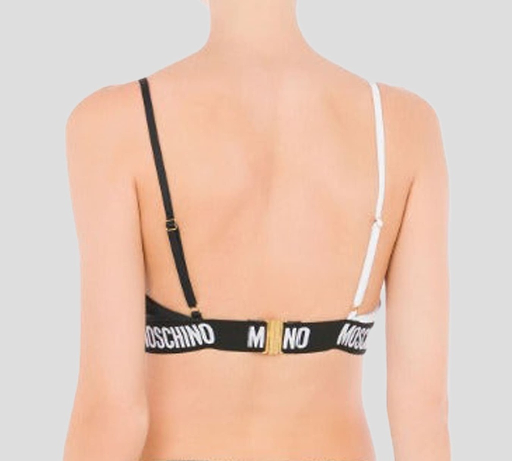 Moschino - TOP DE TRAJE DE BAÑO BLANCO Y NEGRO CON CINTA ELASTICA MOSCHINO