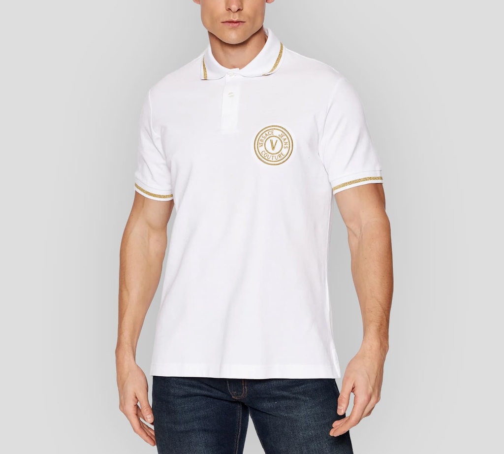 Versace Jeans Couture - CHEMISE BLANCA CON LOGO DORADO BORDADO