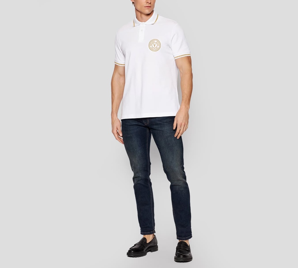 Versace Jeans Couture - CHEMISE BLANCA CON LOGO DORADO BORDADO