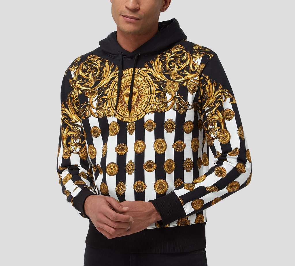 Versace Jeans Couture - SWEATER HODDIE CON ESTAMPADO GARLAND Y RAYAS