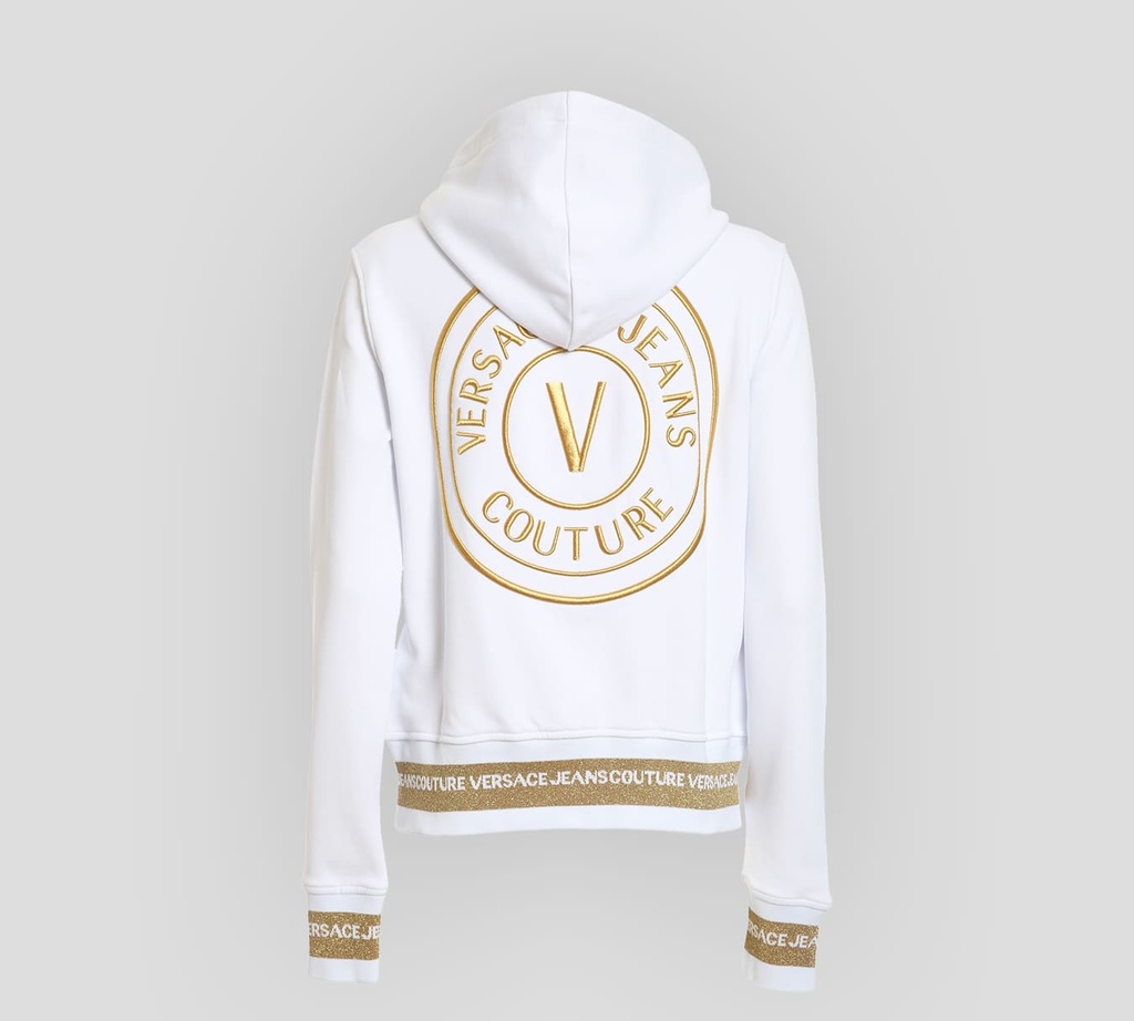 Versace Jeans Coture - HOODIE CON CIERRE FRONTAL DORADO Y MAXILOGO SOBRE LA ESPALDA