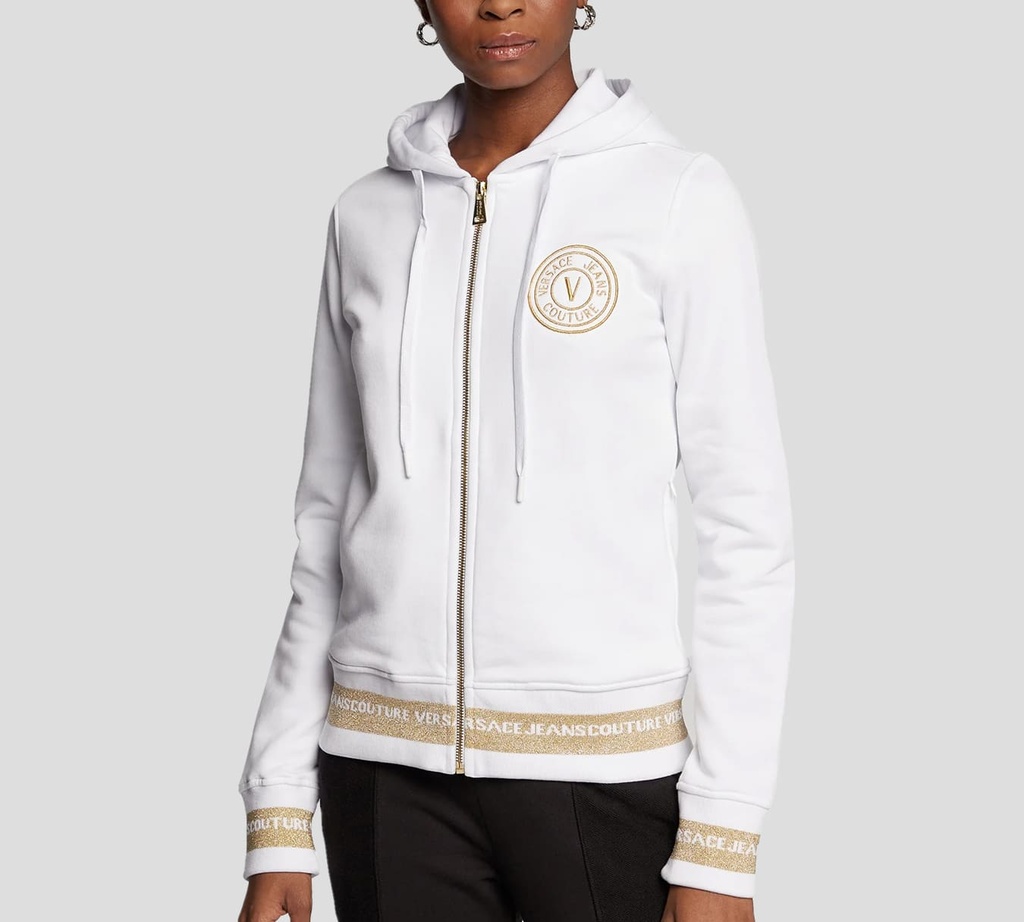 Versace Jeans Coture - HOODIE CON CIERRE FRONTAL DORADO Y MAXILOGO SOBRE LA ESPALDA