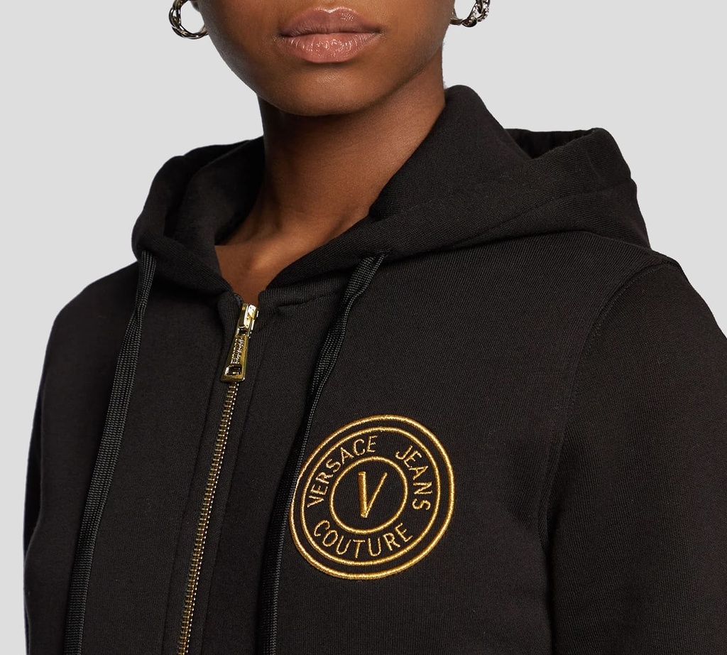 Versace Jeans Coture - HOODIE CON CIERRE FRONTAL DORADO Y MAXILOGO SOBRE LA ESPALDA