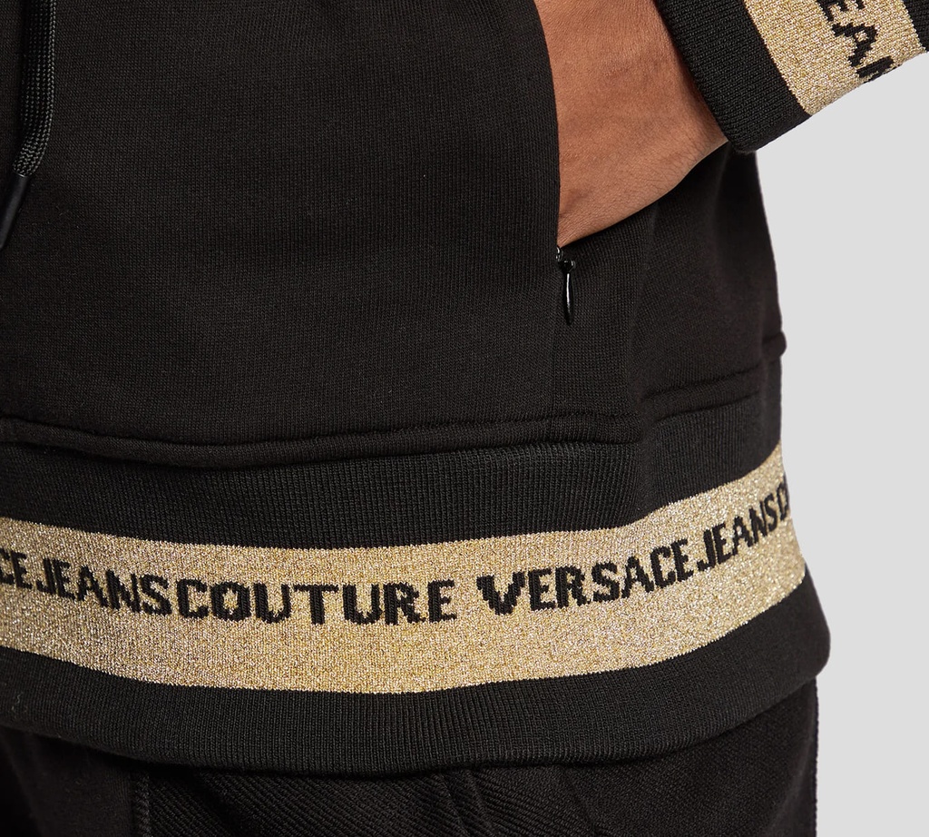 Versace Jeans Coture - HOODIE CON CIERRE FRONTAL DORADO Y MAXILOGO SOBRE LA ESPALDA