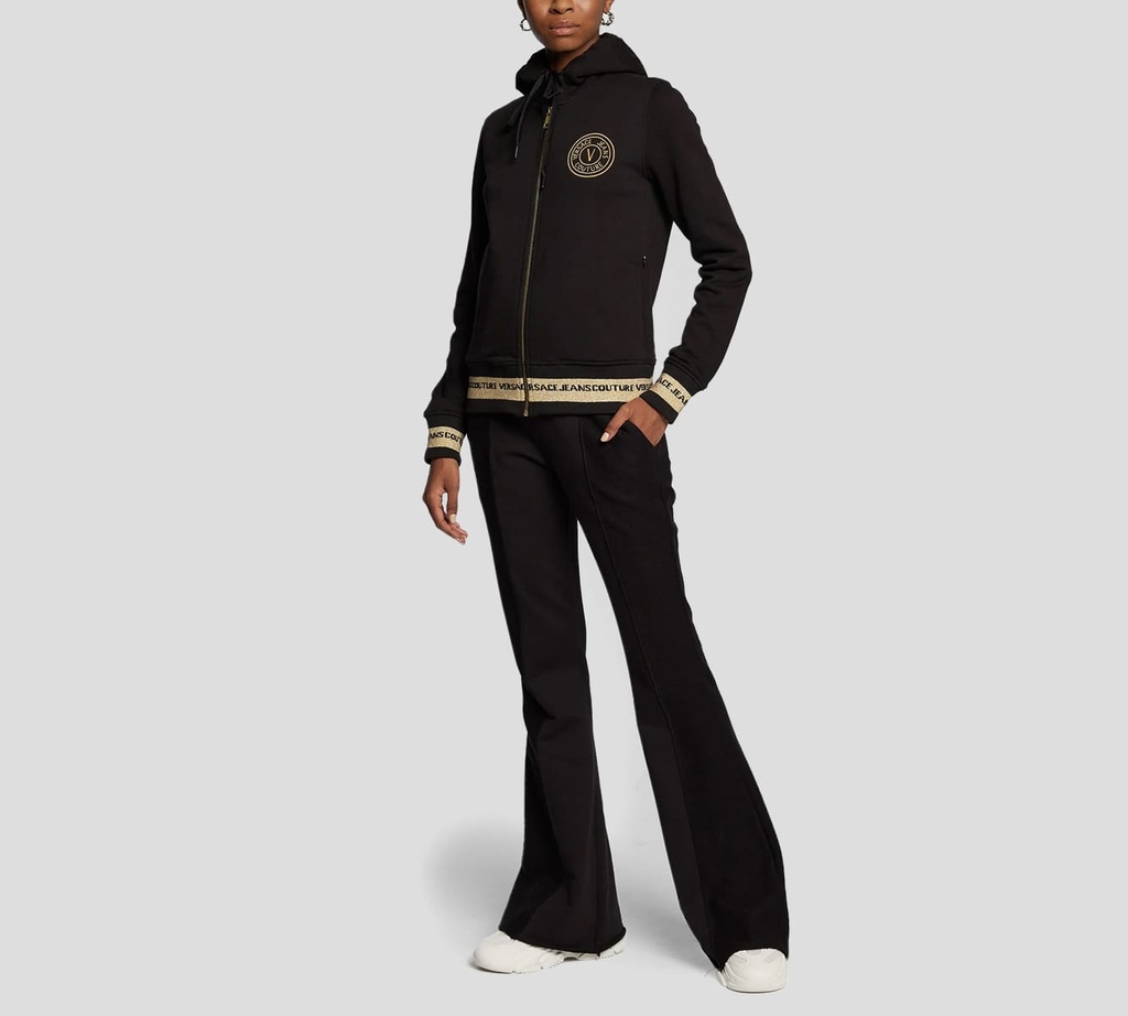 Versace Jeans Coture - HOODIE CON CIERRE FRONTAL DORADO Y MAXILOGO SOBRE LA ESPALDA