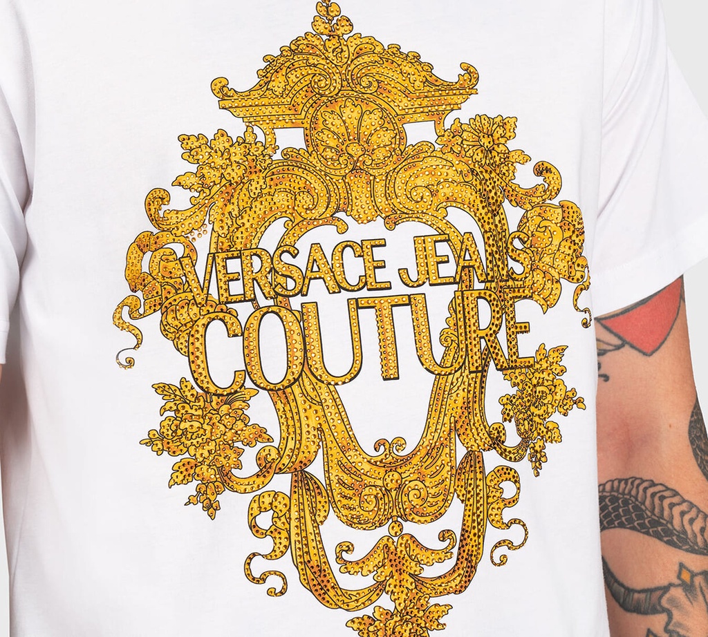 Versace Jeans Couture - FRANELA CON ESTAMPADO VJC GARLAND Y CRISTALES AL FRENTE
