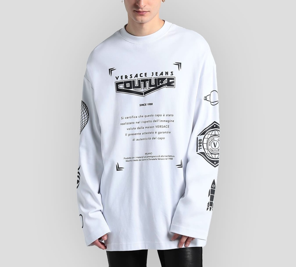 Versace Jeans Couture - SWEATER CUELLO REDONDO CON ESTAMPADO SPACE SOBRE PECHO Y MANGAS