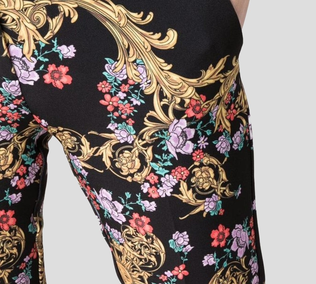 Versace Jeans Couture - PANTALÓN DE VESTIR CORTE CLÁSICO CON ESTAMPADO GARLAND FLOREADO Y RUEDOS ROJOS