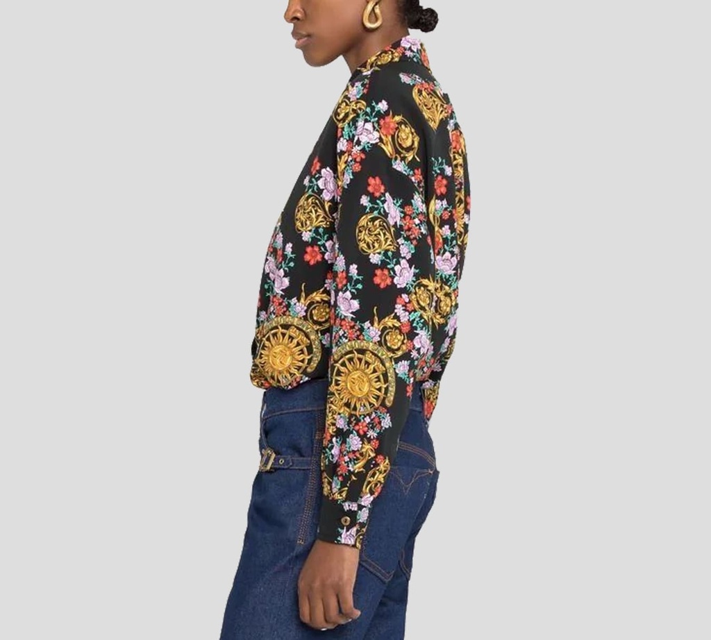 Versace Jeans Coutre - BLUSA MANGA LARGA ABOTONADA AL FRENTE CON ESTAMPADO GARLAND FLOREADO