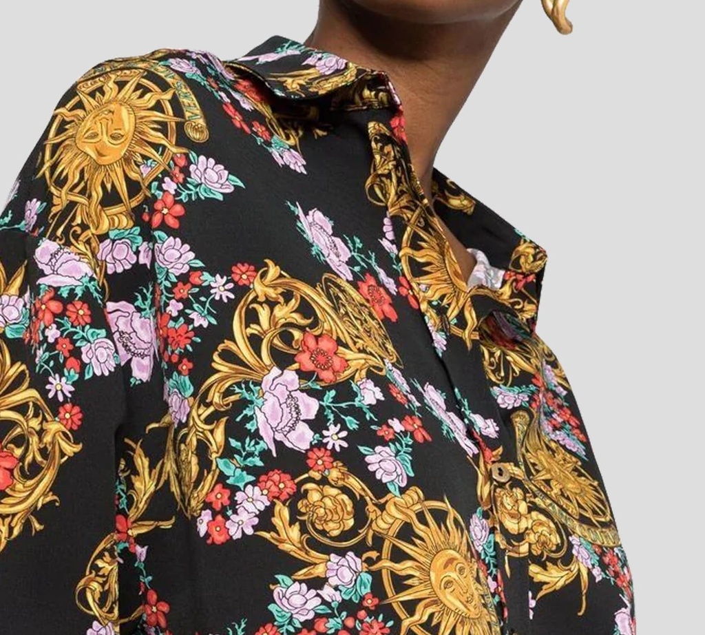 Versace Jeans Coutre - BLUSA MANGA LARGA ABOTONADA AL FRENTE CON ESTAMPADO GARLAND FLOREADO