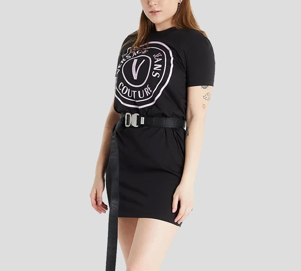 Versace Jeans Couture - VESTIDO DE ALGODÓN MANGA CORTA CON LOGO VJC FRONTAL TORNASOLADO