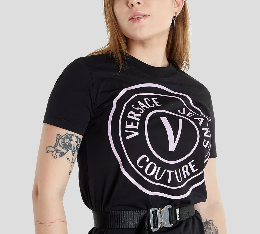 Versace Jeans Couture - VESTIDO DE ALGODÓN MANGA CORTA CON LOGO VJC FRONTAL TORNASOLADO