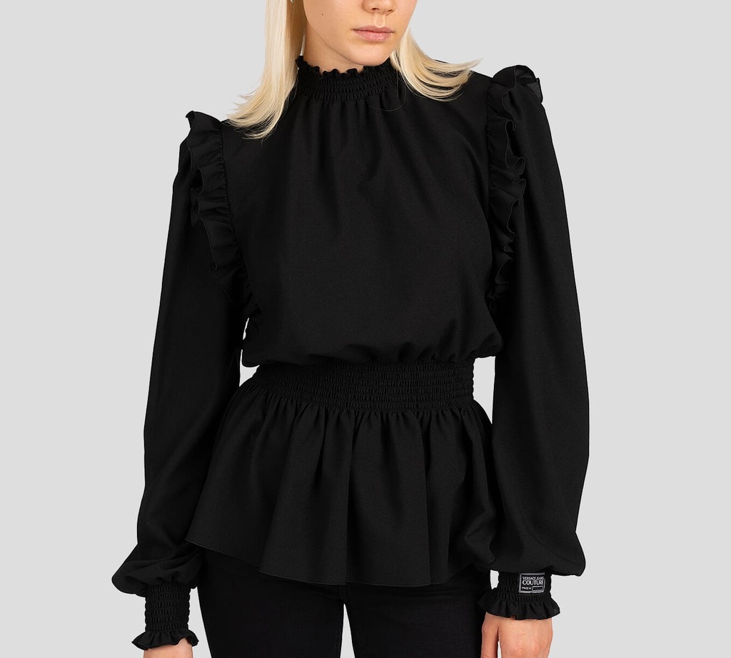 Versace Jeans Couture - BLUSA MANGA LARGA DE CREPÉ CON ELÁSTICOS EN CINTURA Y PUÑOS