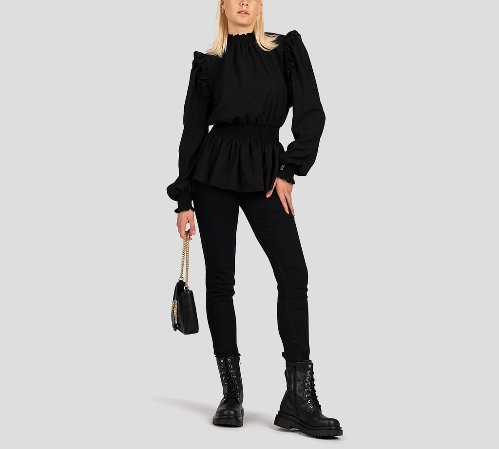 Versace Jeans Couture - BLUSA MANGA LARGA DE CREPÉ CON ELÁSTICOS EN CINTURA Y PUÑOS