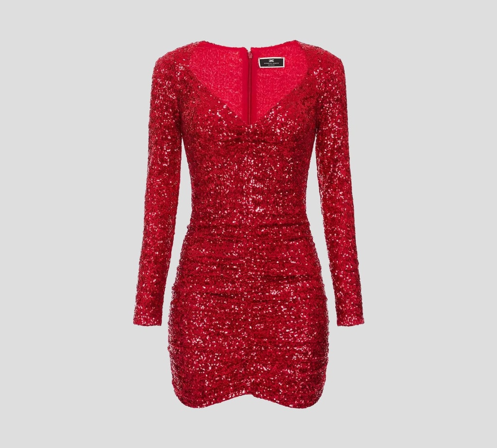 Elisabetta Franchi - VESTIDO CORTO DE LENTEJUELAS CON FRUNCIDO FRONTAL