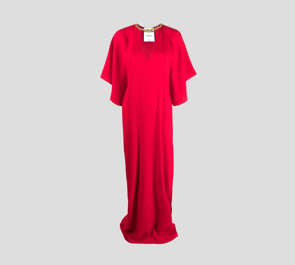 Moschino - VESTIDO LARGO CON MANGAS MURCIÉLAGO Y COLLAR CORTO SOBRE ESCOTE