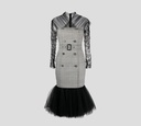 Moschino - VESTIDO EN TELA DE TUL Y CUADROS CON CINTURÓN