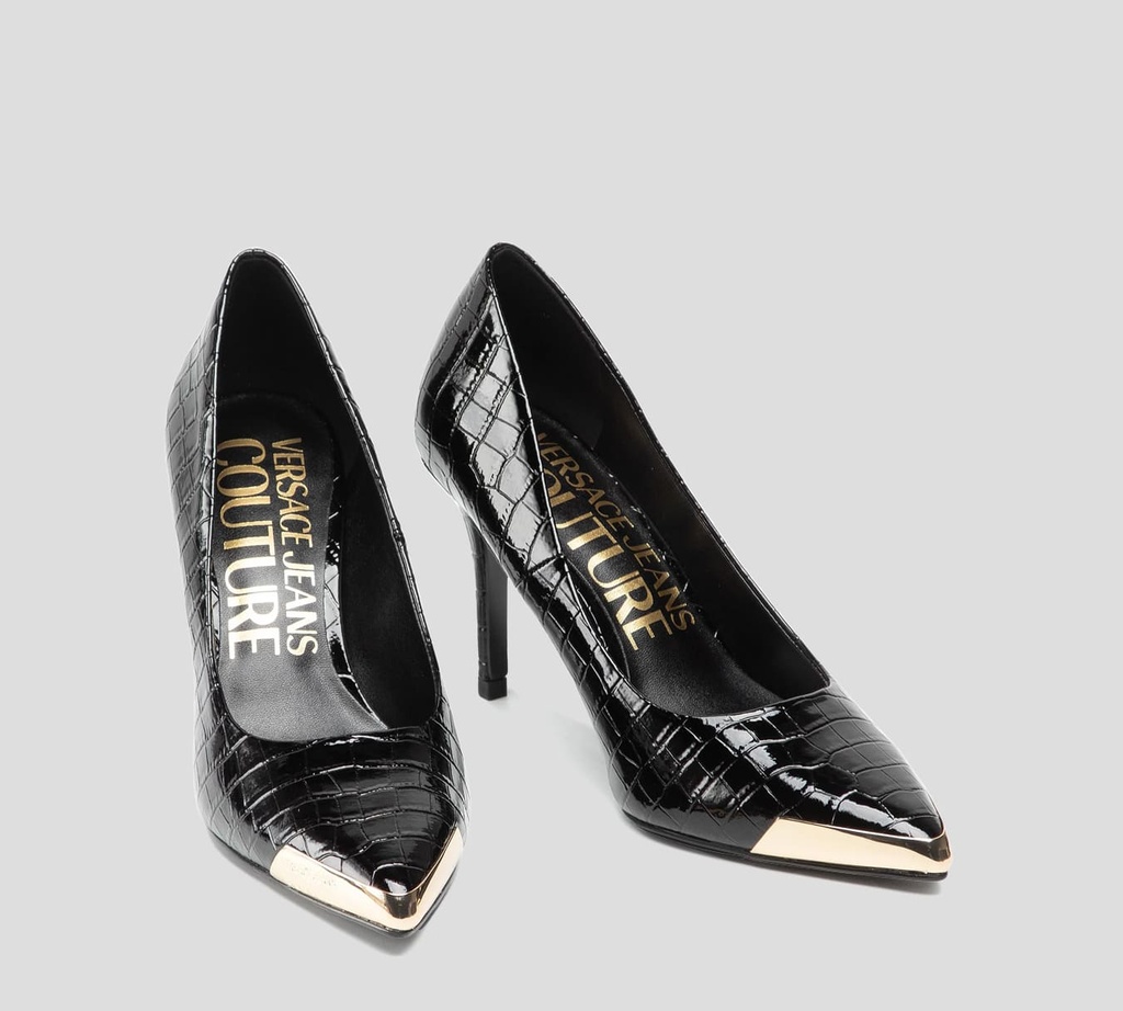 Versace Jeans Couture - STILLETO PATENTE CON IMITACIÓN DE PIEL CON PUNTA METÁLICA