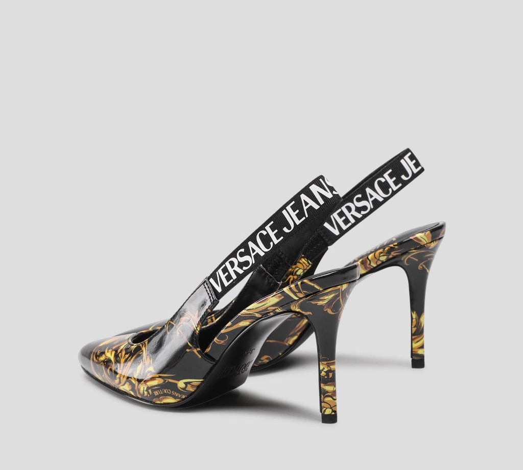 Versace Jeans Couture - STILETTO MULES PATENTES CON ESTAMPADO GARLAND Y BANDA ELÁSTICA AL TALÓN