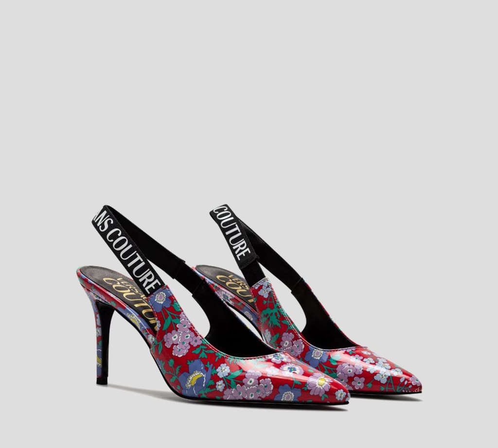 Versace Jeans couture - STILETTO MULES PATENTES CON ESTAMPADO FLOREADO Y BANDA ELÁSTICA AL TALÓN