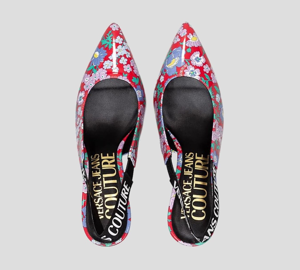 Versace Jeans couture - STILETTO MULES PATENTES CON ESTAMPADO FLOREADO Y BANDA ELÁSTICA AL TALÓN
