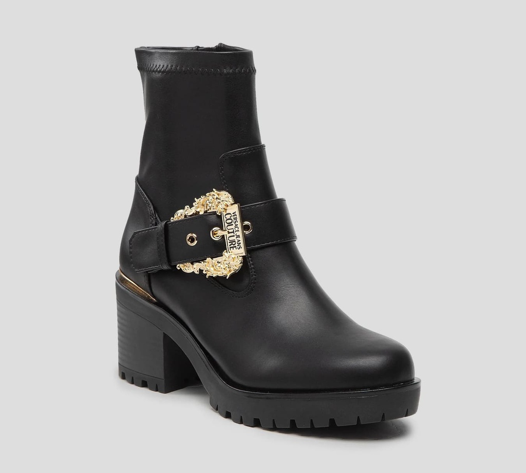 Versace Jeans Couture - BOTAS DE CUERO CON HEBILLA DORADA LATERAL Y TACÓN GRUESO