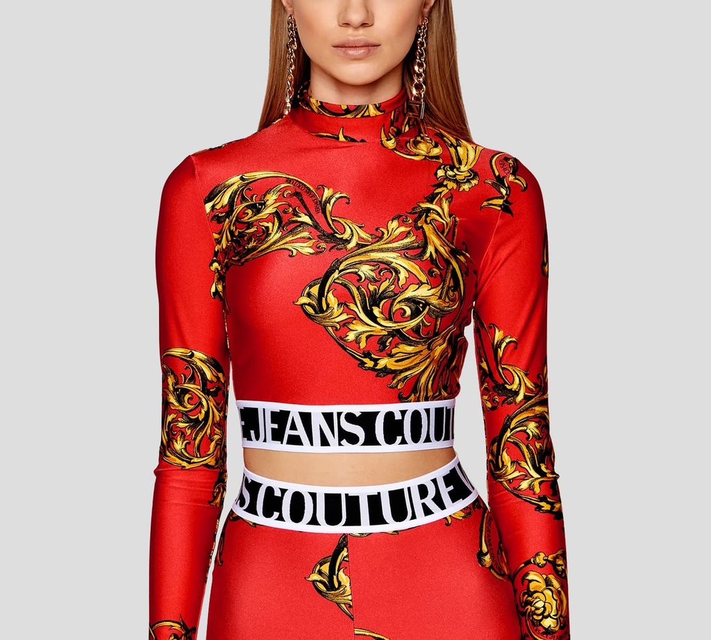 Versace Jeans Couture - CROP TOP DE LYCRA CON ESTAMPADO GARLAND Y CIERRE EN LA ESPALDA