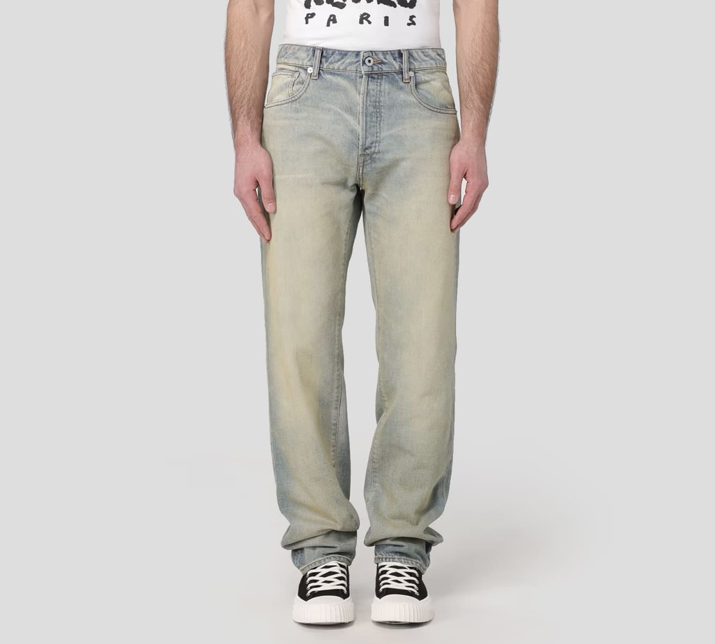 Kenzo - JEAN CORTE RECTO CON LETRAS BORDADAS SOBRE BOLSILLO TRASERO