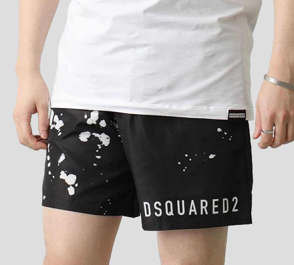 Dsquared2 - SHORT DE PLAYA MIDI, NEGO CON PINTAS BLANCAS