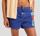 Dsquared2 - SHORT DE PLAYA MIDI, AZUL CON LETRAS MULTICOLOR