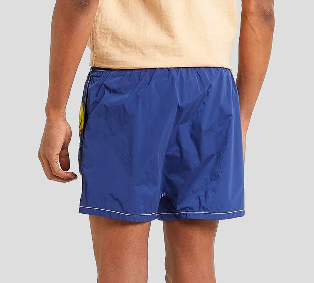 Dsquared2 - SHORT DE PLAYA MIDI, AZUL CON LETRAS MULTICOLOR
