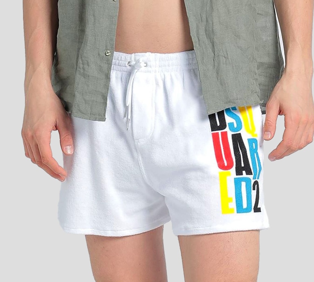 Dsquared2 - SHORT DE PLAYA MIDI, BLANCO CON LETRAS MULTICOLOR