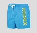 Dsquared2 - SHORT DE PLAYA MIDI, AZUL CON LETRAS AMARILLAS