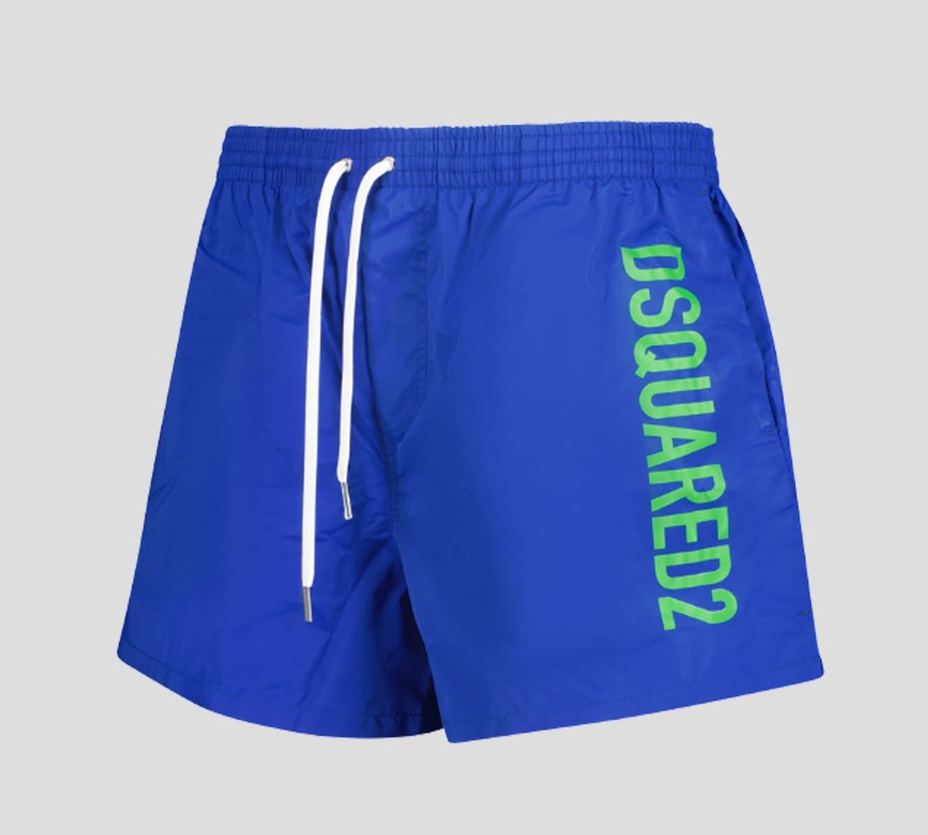 Dsquared2 - SHORT DE PLAYA MIDI, AZUL CON LETRAS VERDES