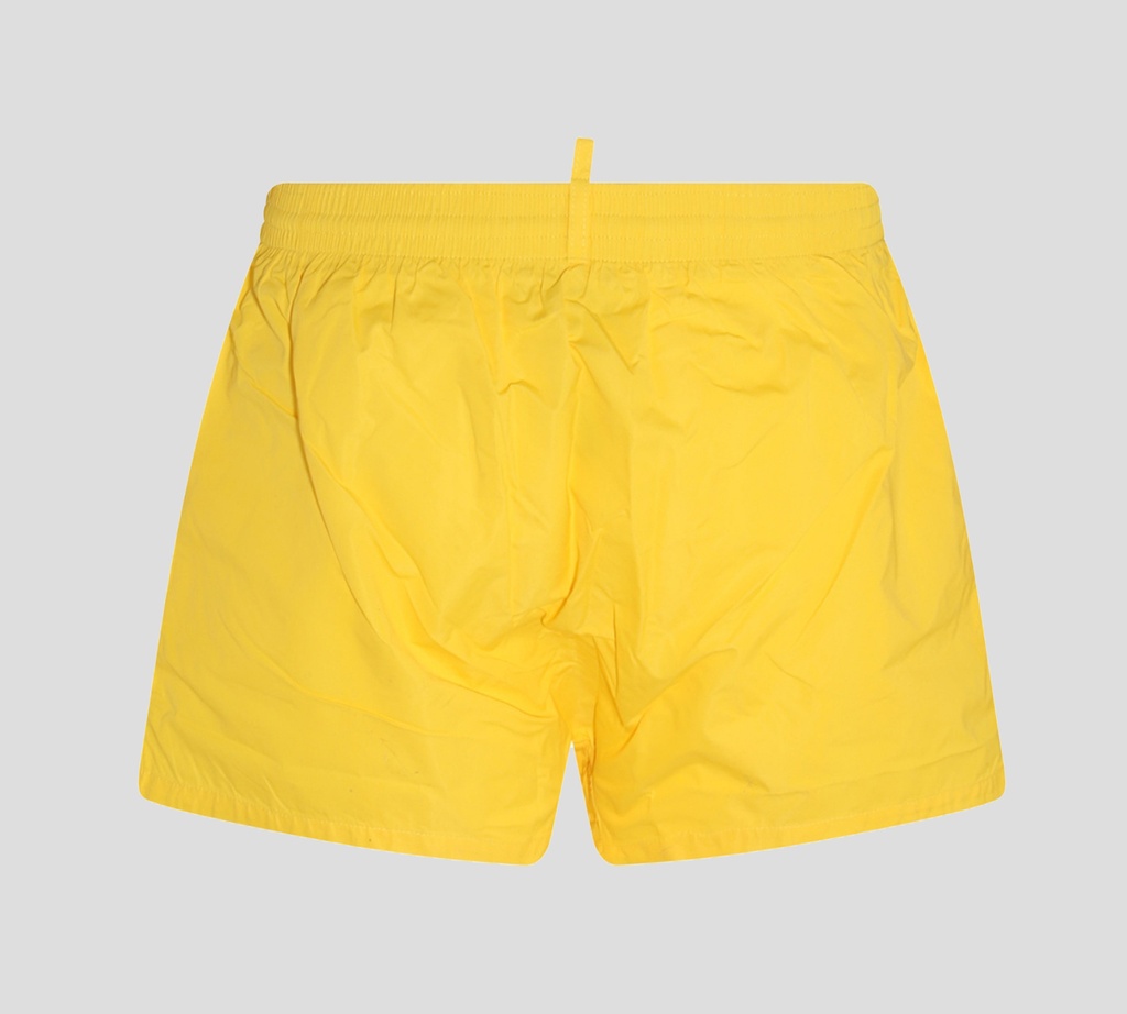 Dsquared2 - SHORT DE PLAYA MIDI, AMARILLO CON LETRAS ROSADAS