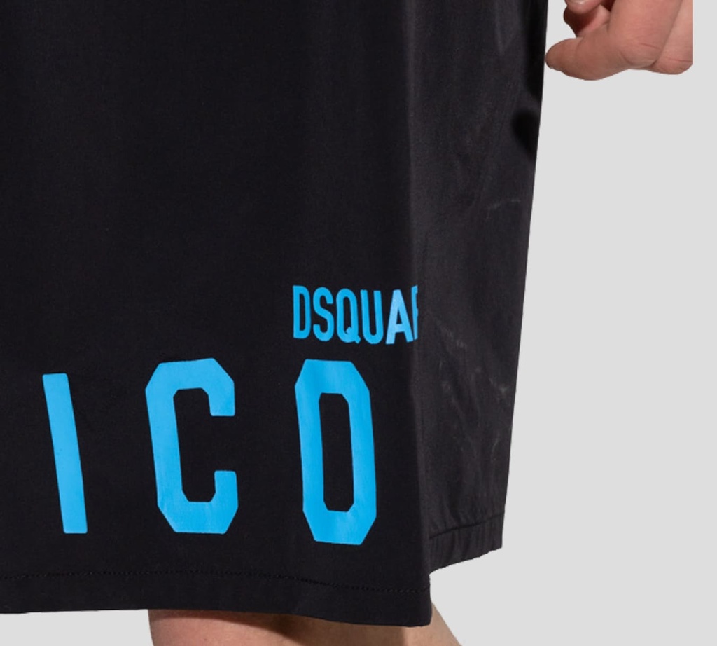 Dsquared2 - SHORT NEGRO DE PLAYA CON LETRAS AZULES