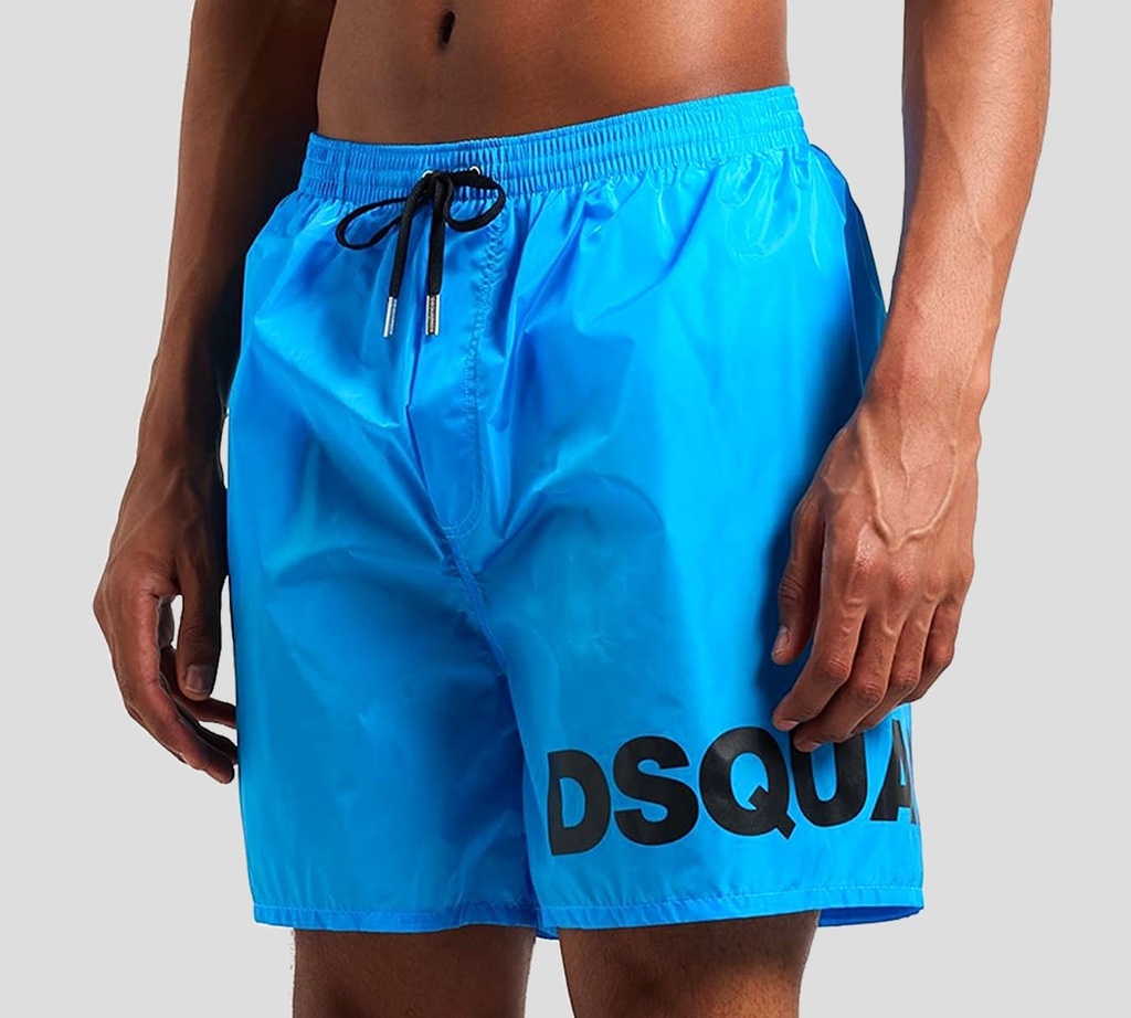 Dsquared2 - SHORT DE PLAYA AZUL CON LETRAS NEGRAS