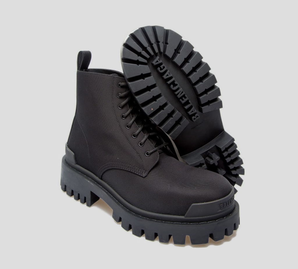 Balenciaga - BOTAS DE COMBATE EN LONA CON SUELA GRUESA Y PUNTA DE HIERRO