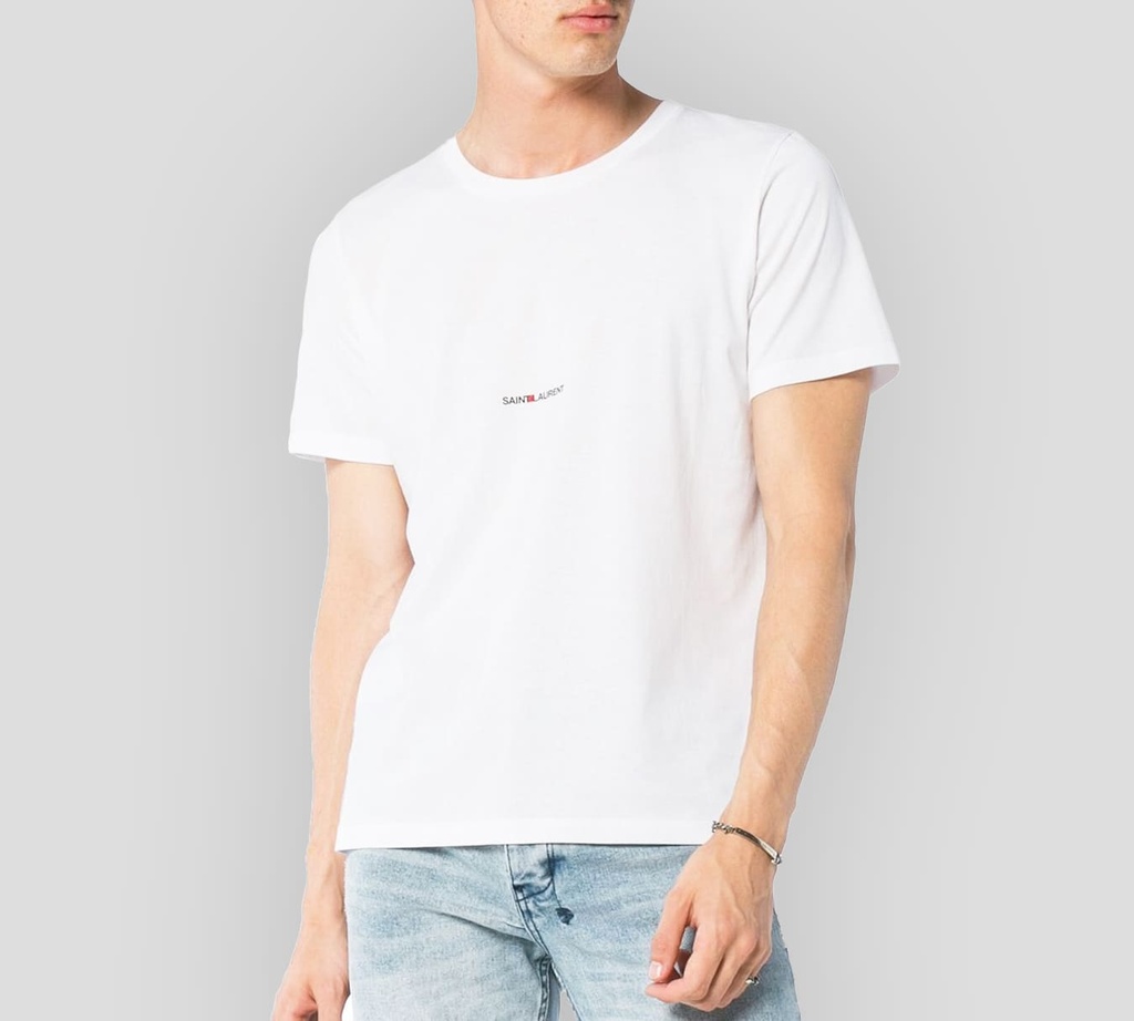 Saint Laurent - FRANELA BÁSICA CUELLO REDONDO CON LOGO BORDADO