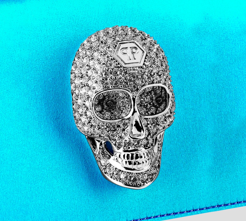 Philipp Plein - CARTERA DE SATEN CON CADENA Y CALAVERA