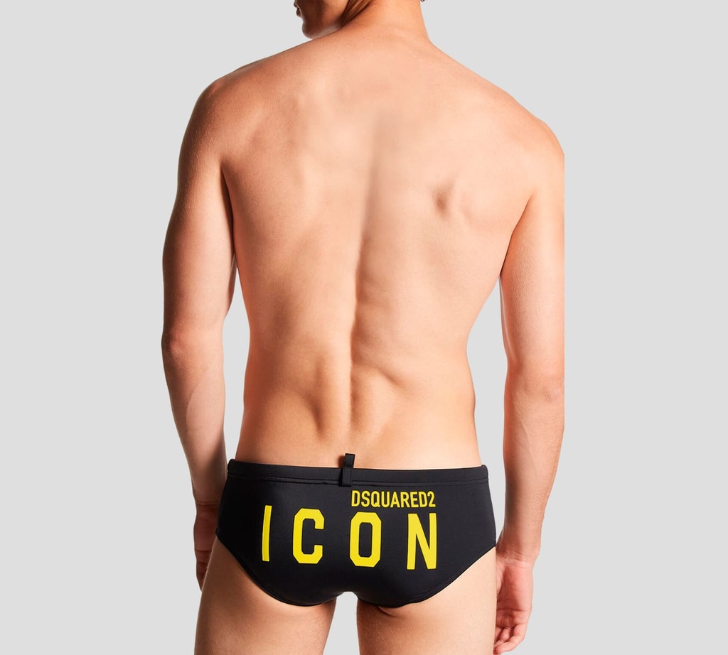 Dsquared2 - TRAJE DE BAÑO CORTE INTERIOR, NEGRO CON LETRAS AMARILLAS