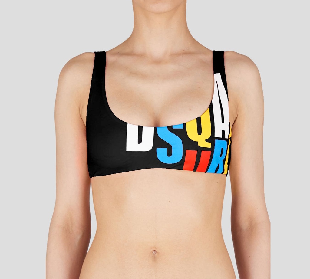 Dsquared2 - TOP DE TRAJE DE BAÑO NEGRO CON LETRAS MULTICOLOR