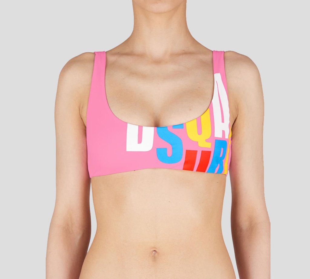Dsquared2 - TOP DE TRAJE DE BAÑO ROSADO CON LETRAS MULTICOLOR