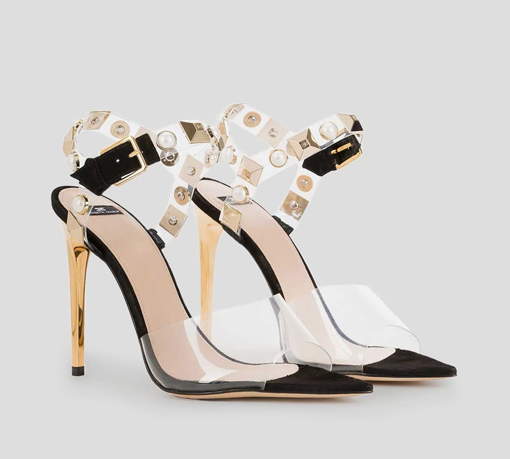 Elisabetta Franchi - SANDALIAIAS TACON PLATA NEGRO PARA ALFOMBRA ROJA