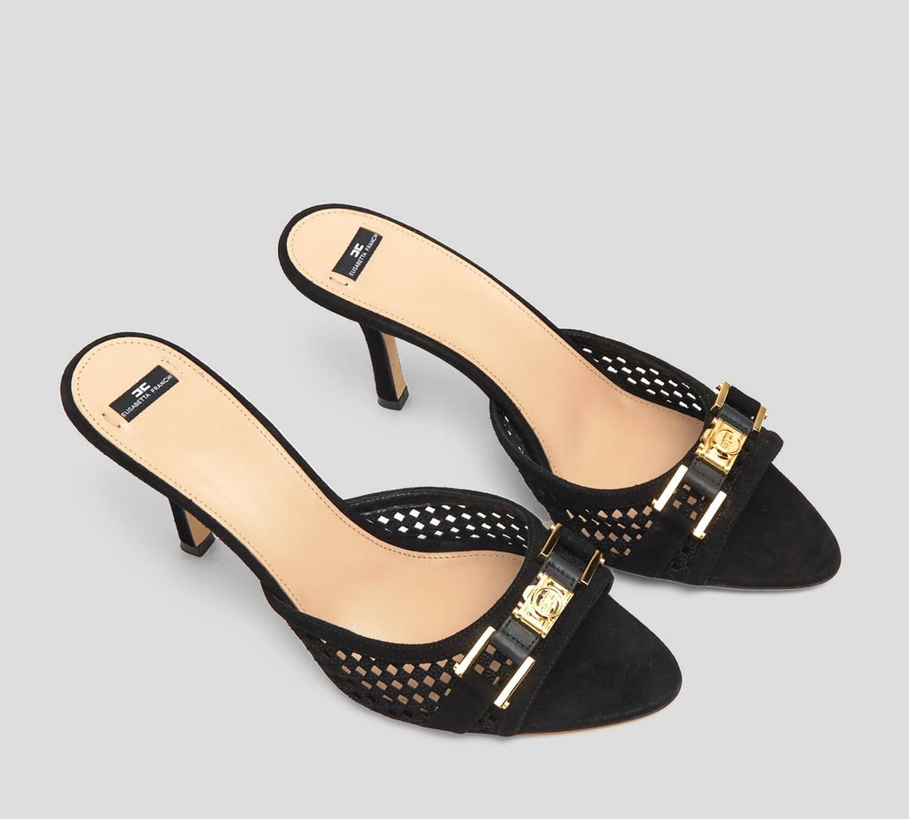Elisabetta Franchi - SANDALIA PEEP TOE DESTALONADA EN GAMUZA DE TACÓN MEDIANO