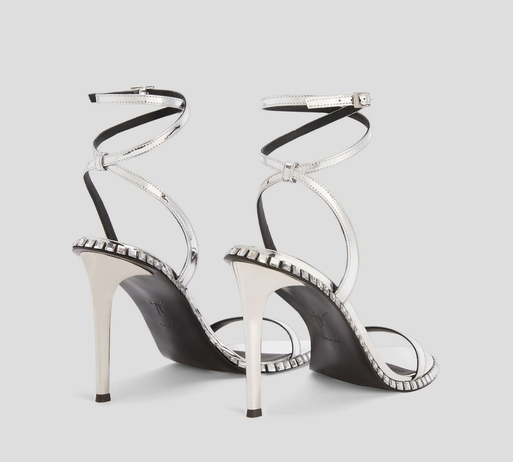 Giuseppe Zanotti - SANDALIA PLATEADA CON TACON Y PEDRERIA